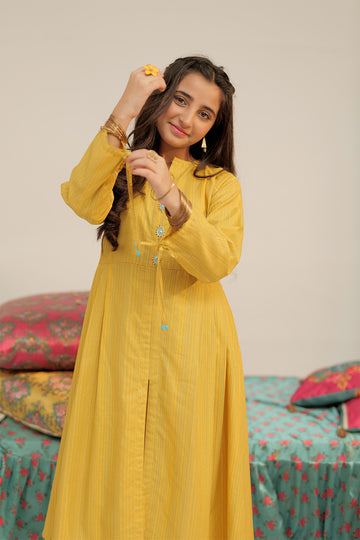 GBC-02619 | Yellow & Multicolor | Casual 2 Piece Suit  | Cotton Dobby Jacquard